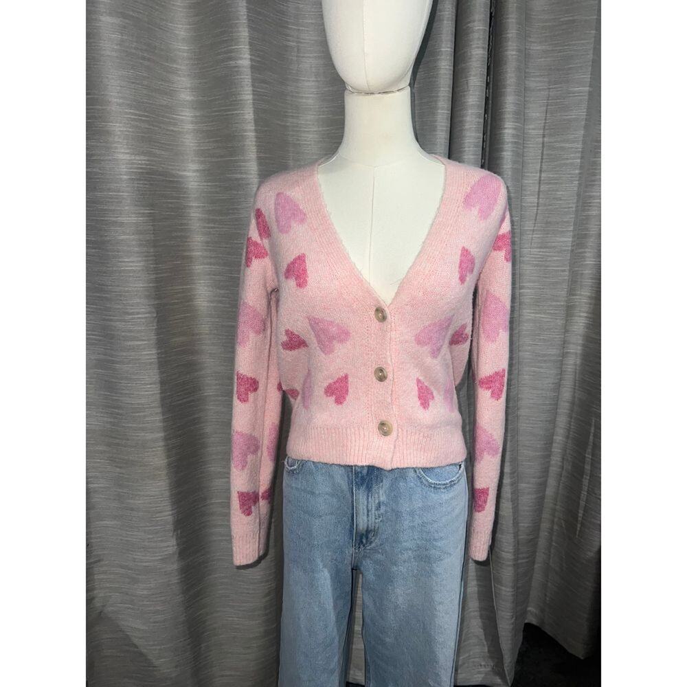 Cupcakes & Cashmere valentines pink heart cardigan XS